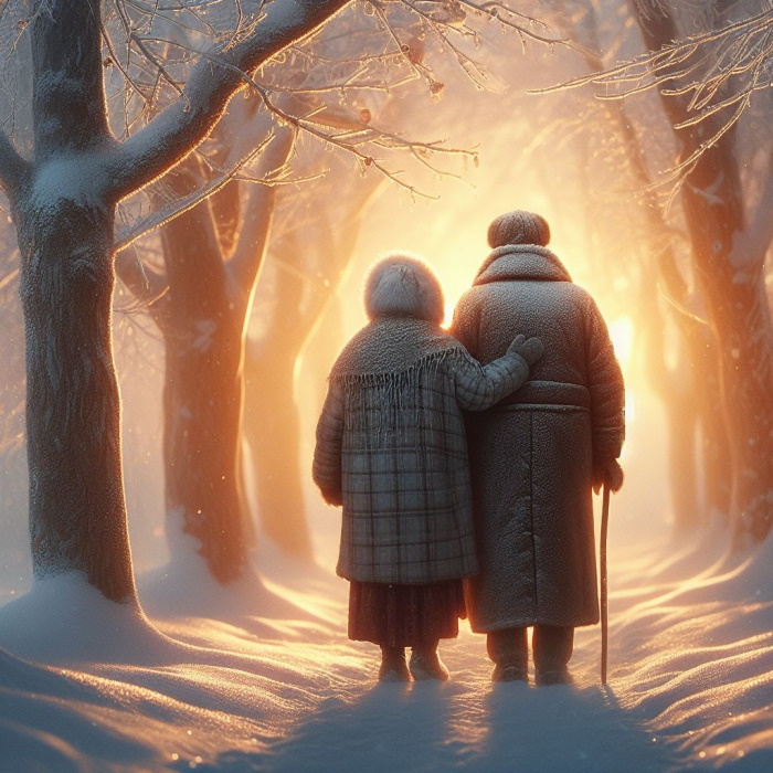 пожилая пара в зимнем парке