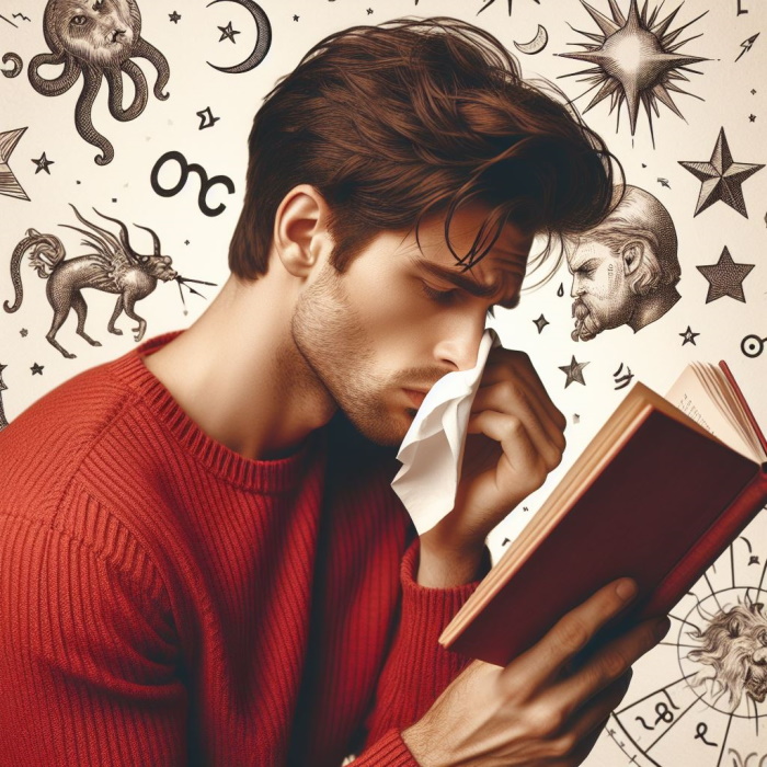мужчина читает книгу и плачет, знаки зодиака
